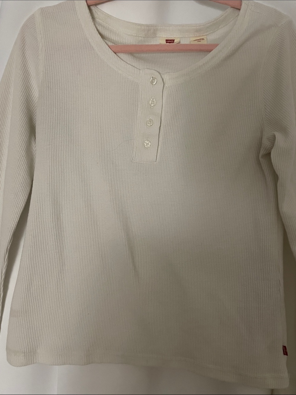 Levi's White Ribbed Henley Long Sleeve